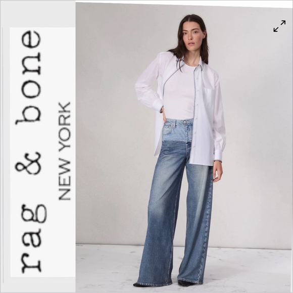 Rag & Bone Miramar Terry Sofie Wide Leg Pant Sweatpant Jeans in Antonia Blue 25 - Picture 1 of 11